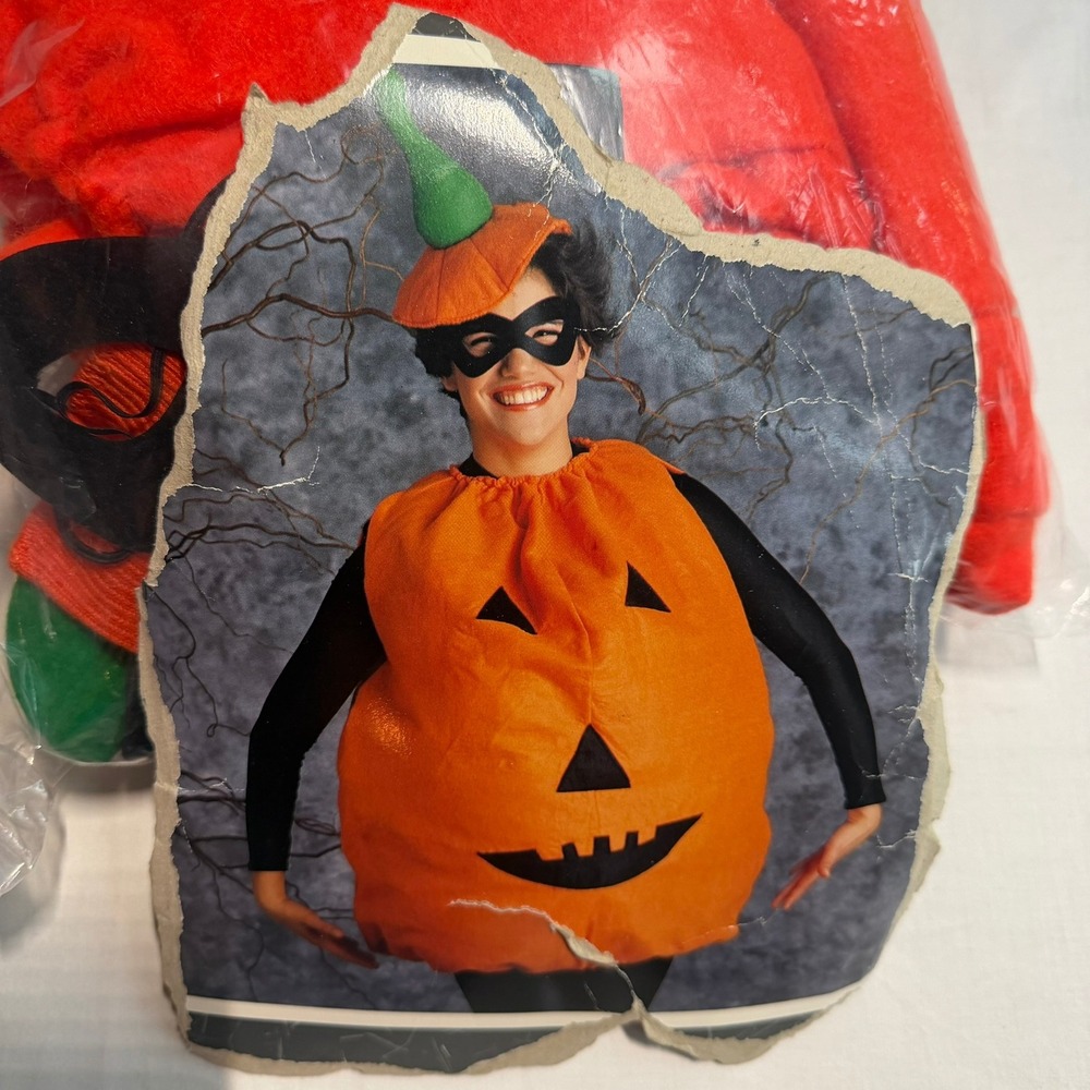 Vintage 90s Adult Pumpkin Costume Jack O Lantern Retro Halloween Complete